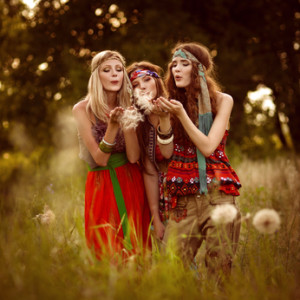 Girls of hippie in the field