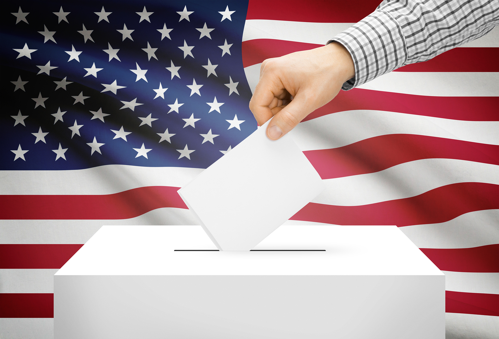 Voting Concept - Ballot Box With National Flag On Background - U Voting concept - Ballot box with national flag on background - United States