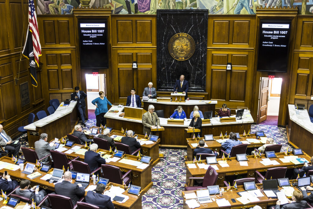 Indianapolis - Circa April 2017: Indiana State House of Representatives in session making arguments for and against a Bill I