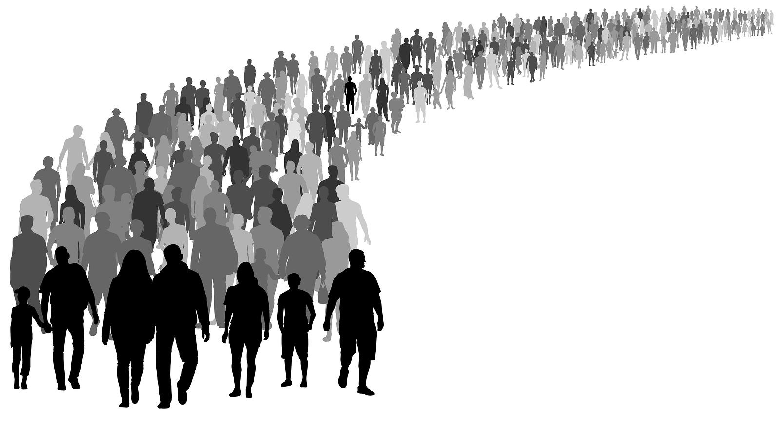 Crowd Of People Silhouette Vector. Resettlement Of Refugees, Emi Crowd of people silhouette vector. Resettlement of refugees, emigrants. A lot of walking people