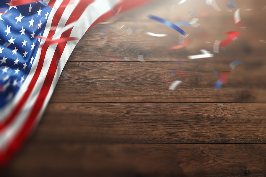 Creative Background, Wooden Background With American Flag, Usa I Creative background, inscription 4th of July on wooden background, USA Independence Day, American flag. Independence Day Banner USA, postcard, democracy