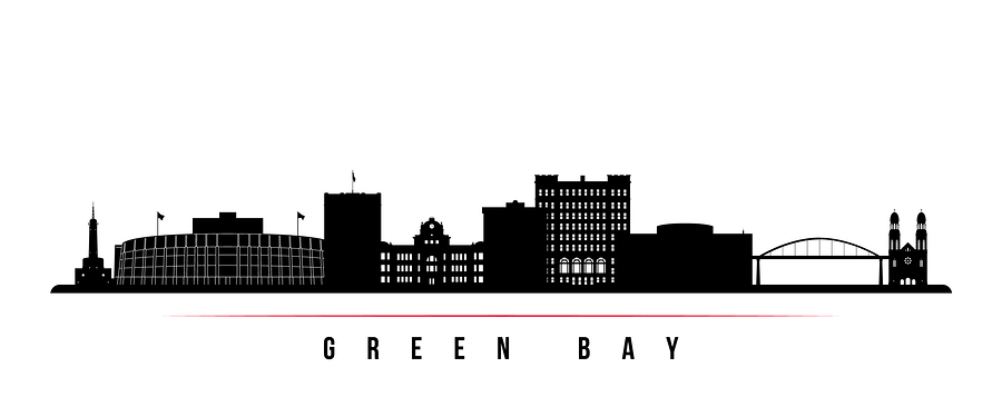 Green Bay skyline horizontal banner. Black and white silhouette of Green Bay, Wisconsin. Vector template for your design.
